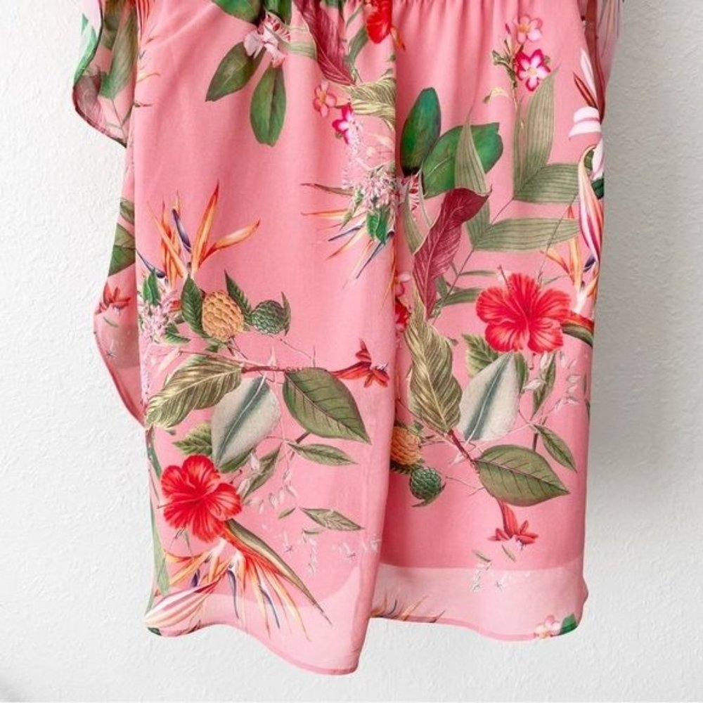 Express pink floral sheer chiffon cinched waist dress M - Picture 12 of 15